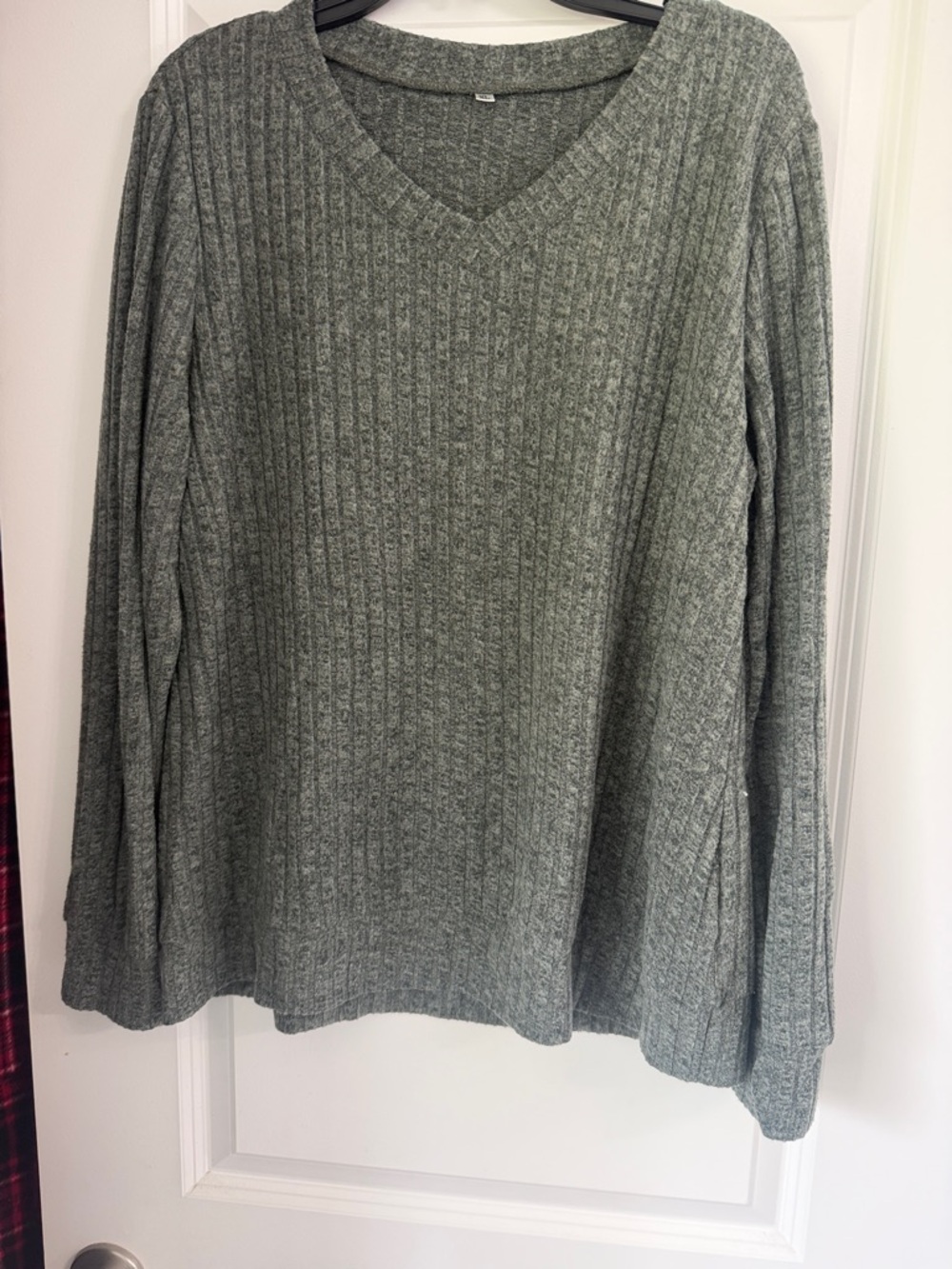 Amazon Women’s Long Sleeve V‑Neck Ribbed Sweater in Heather Sage